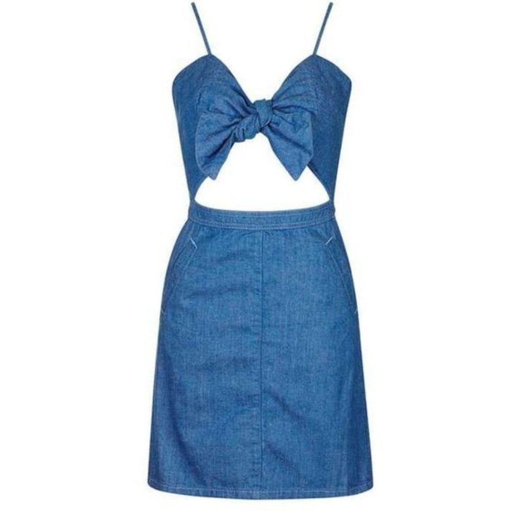 Topshop Bow Front Denim Dress